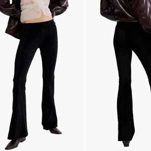 Free People Black Ribbed Velvet Flare Pants | Size Small